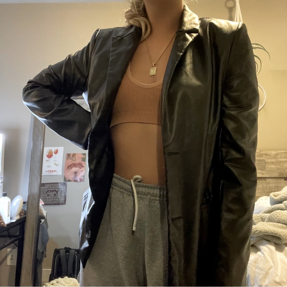 Faux leather blazer